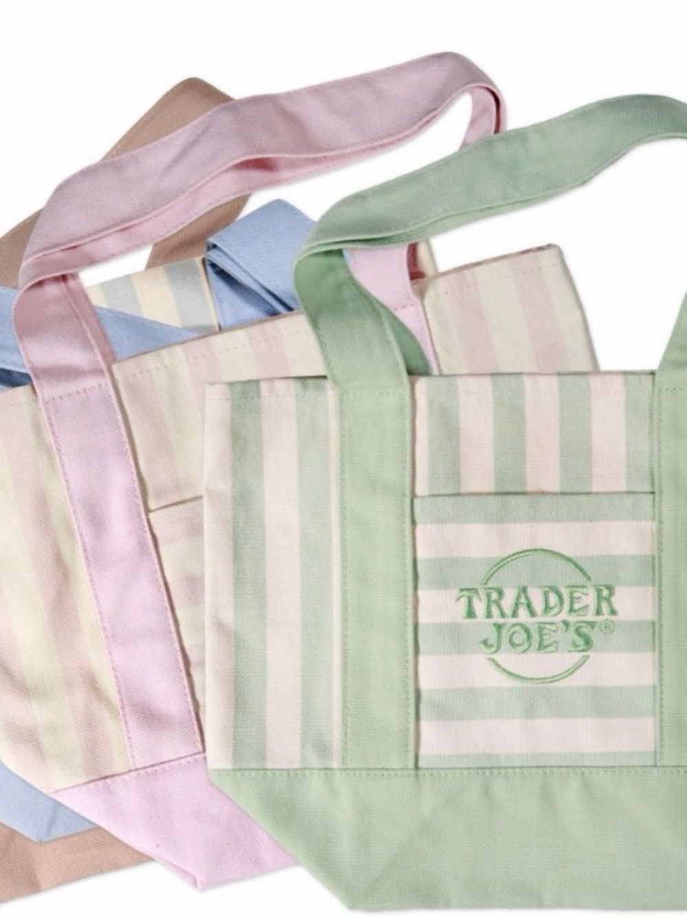 Trader Joe's Pastel Striped Tote Bag NWY SET OF 4
